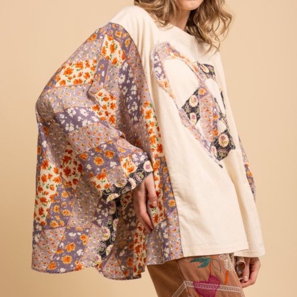 Bluevelvet Floral Print Heart Peace patchwork Kimono Poncho Top - Picture 3 of 9